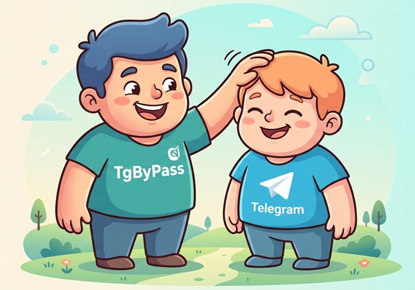 TgByPass tişörtü giyen karakter Telegram tişörtü giyen kişinin kafasını okşuyor